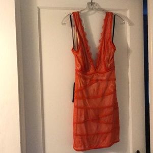 Bebe dress, coral with lace overlay.Super cute